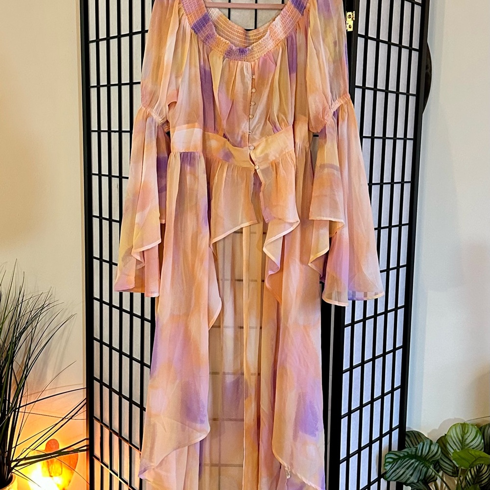 Dia & Co Watercolor Boho Dress 3X 24W/26W — Flowy Bell Sleeves